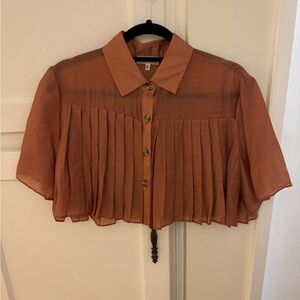 GHOSPELL Pleated Short Sleeve Blouse